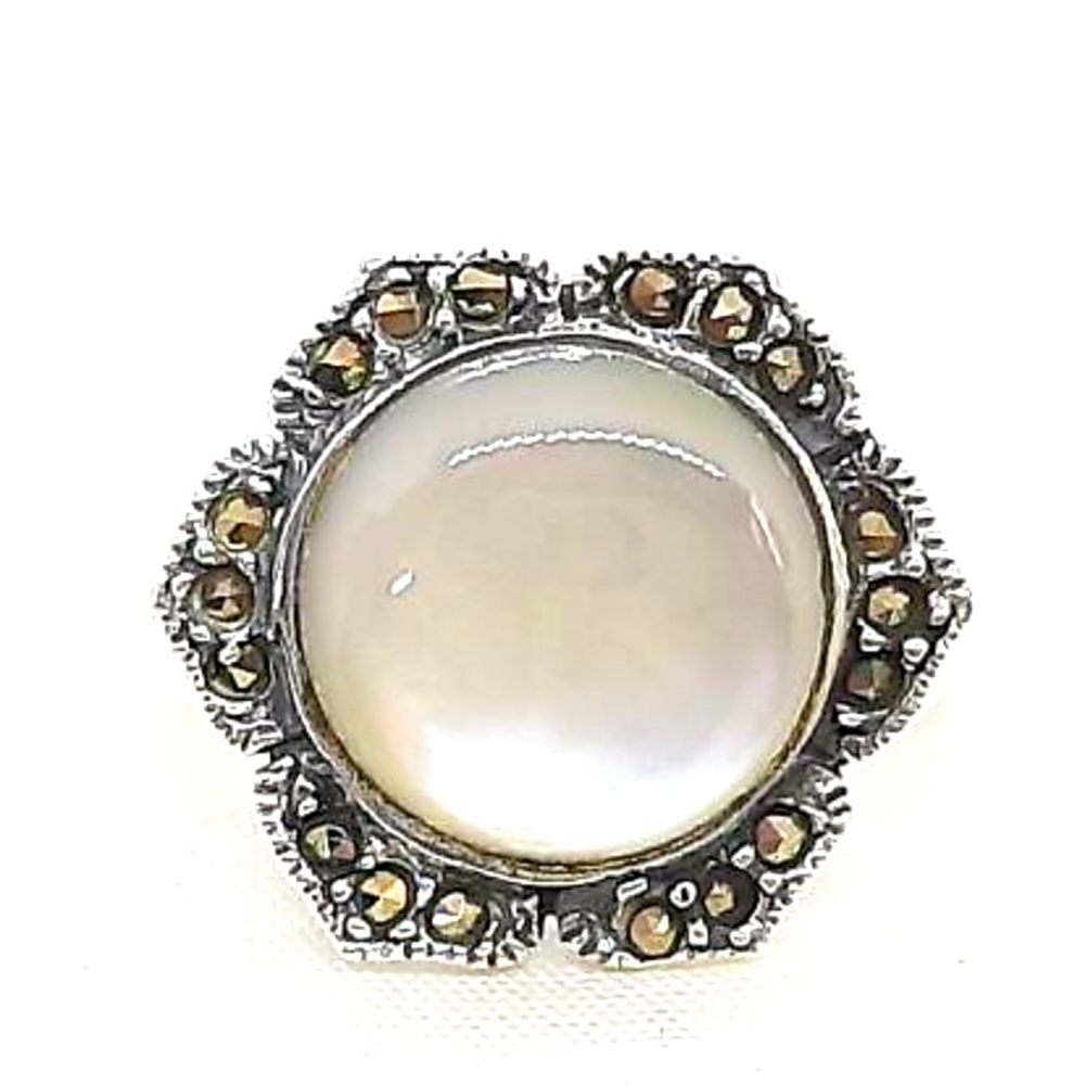 Genuine Mother Of Pearl And Marcasite Ring